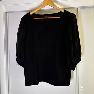 Elegant Black Blouse with Sheer Sleeves